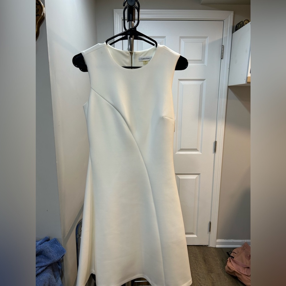 Calvin Klein white A-line midi dress